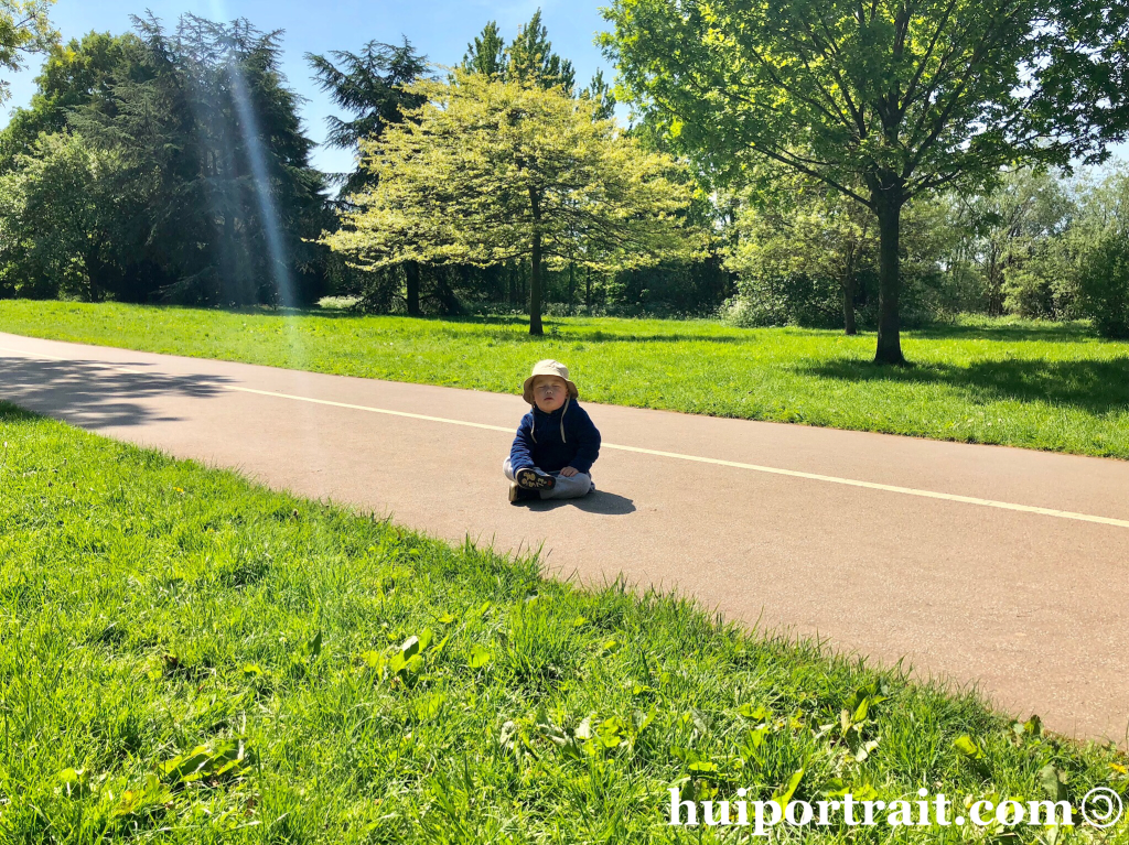 Baby Anton menditing in a UK Park